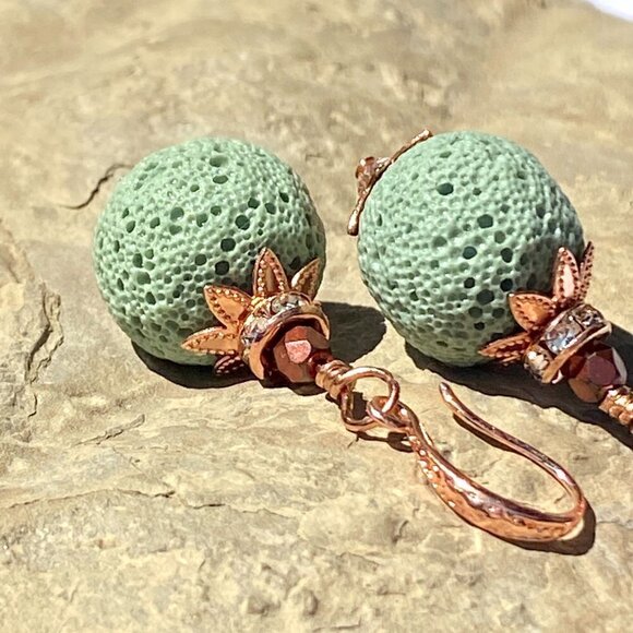 ❤️ Bright Copper With Sea Foam Lava Rock Earrings - Picture 4 of 14